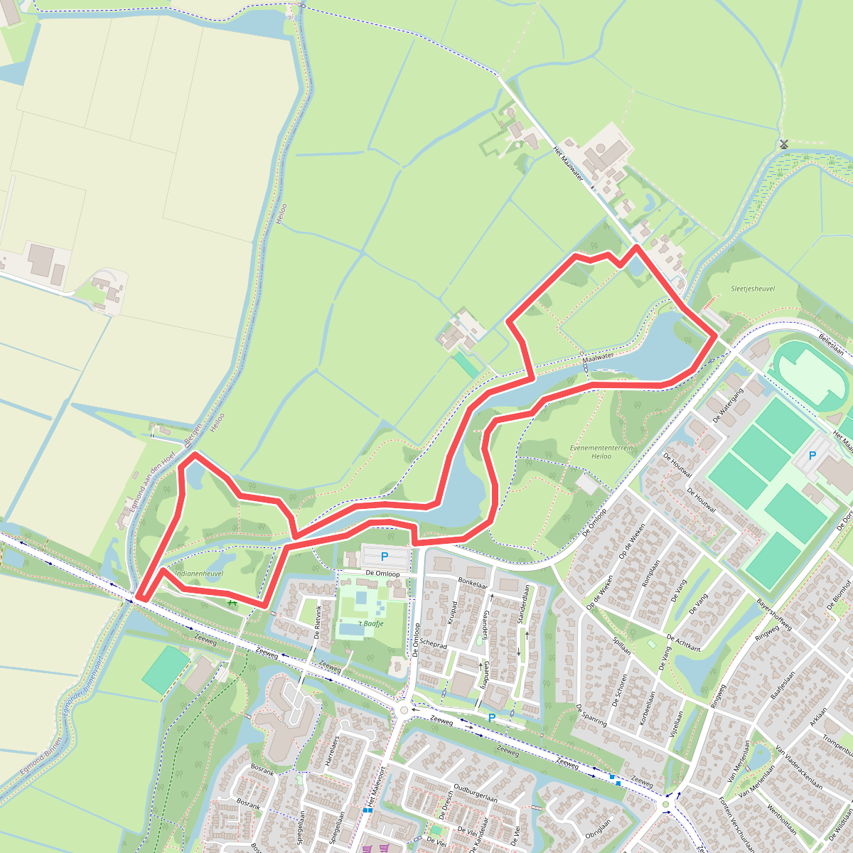 Oranje route vanaf startpunt Heilooër Zeeweg 
