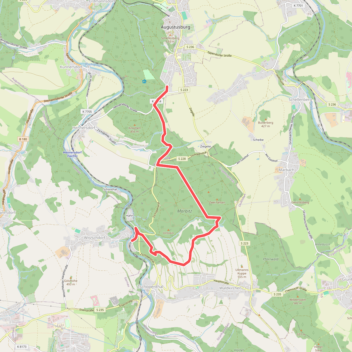 Ww Augustusburg-Witzschdorf in Augustusburg schlecht markiert