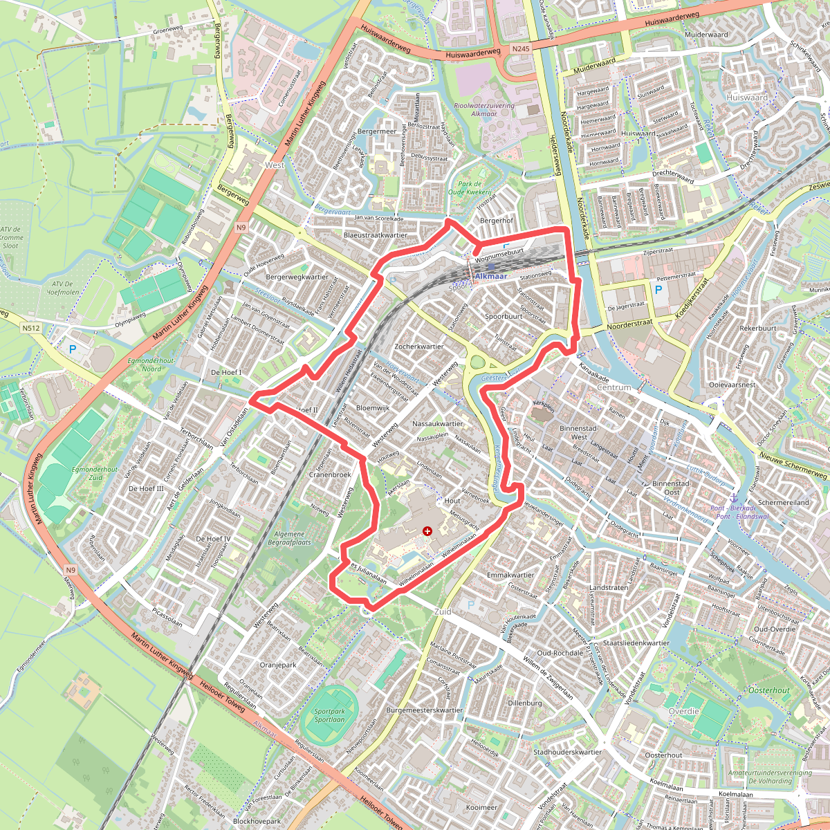 Oranje route vanaf startpunt Alkmaar Station