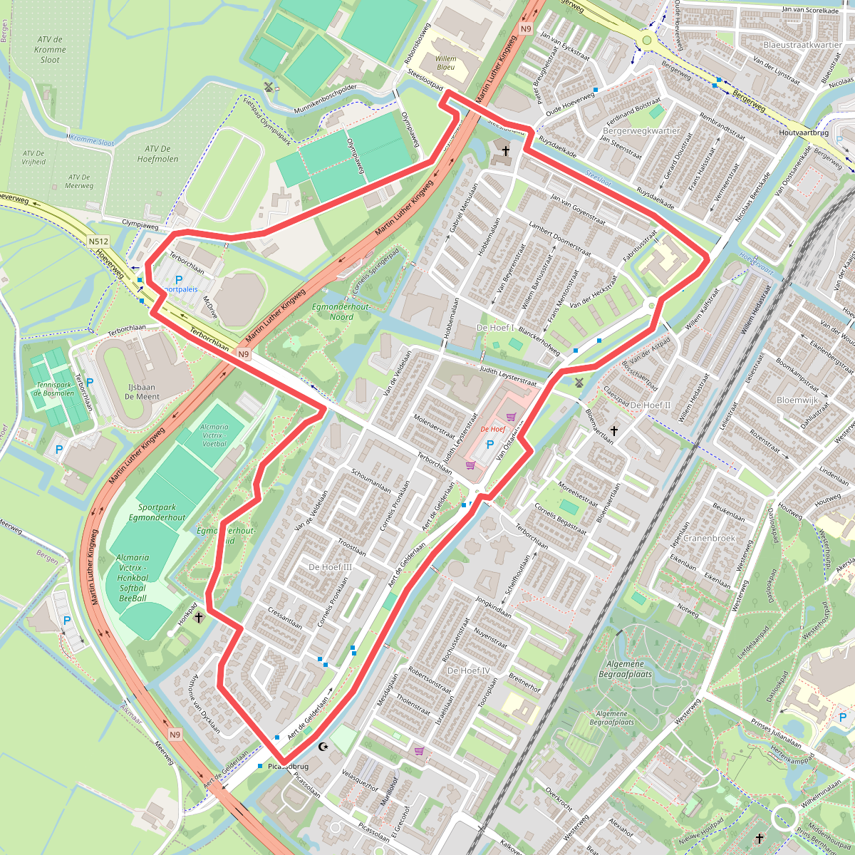 Paarse route vanaf startpunt Olympiapark