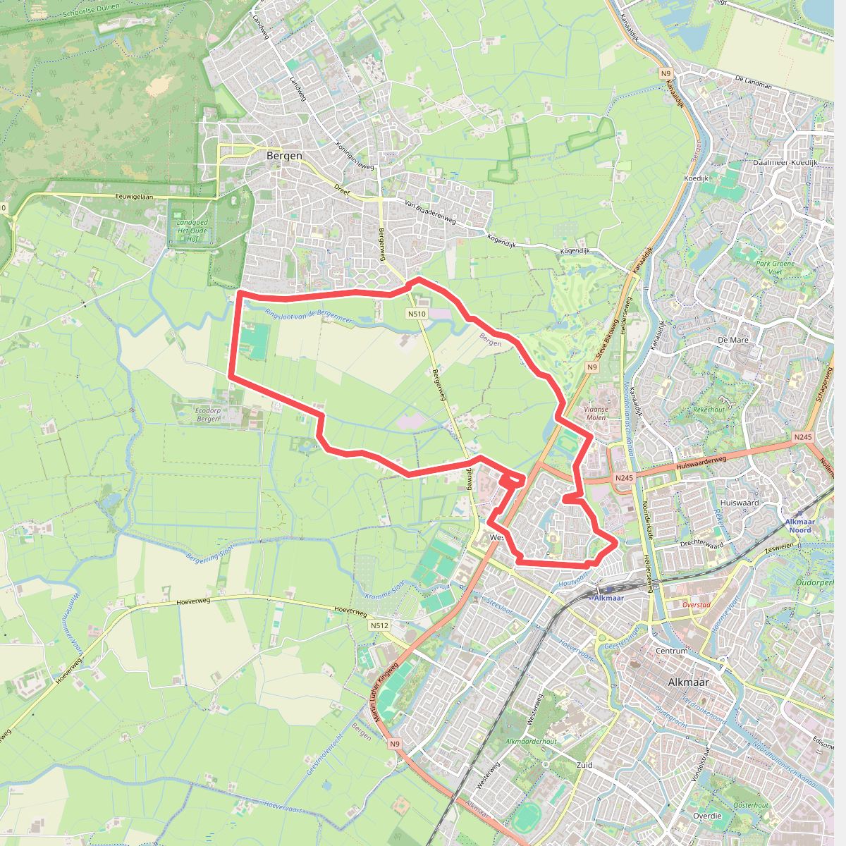 Groene route vanaf startpunt Groeneweg