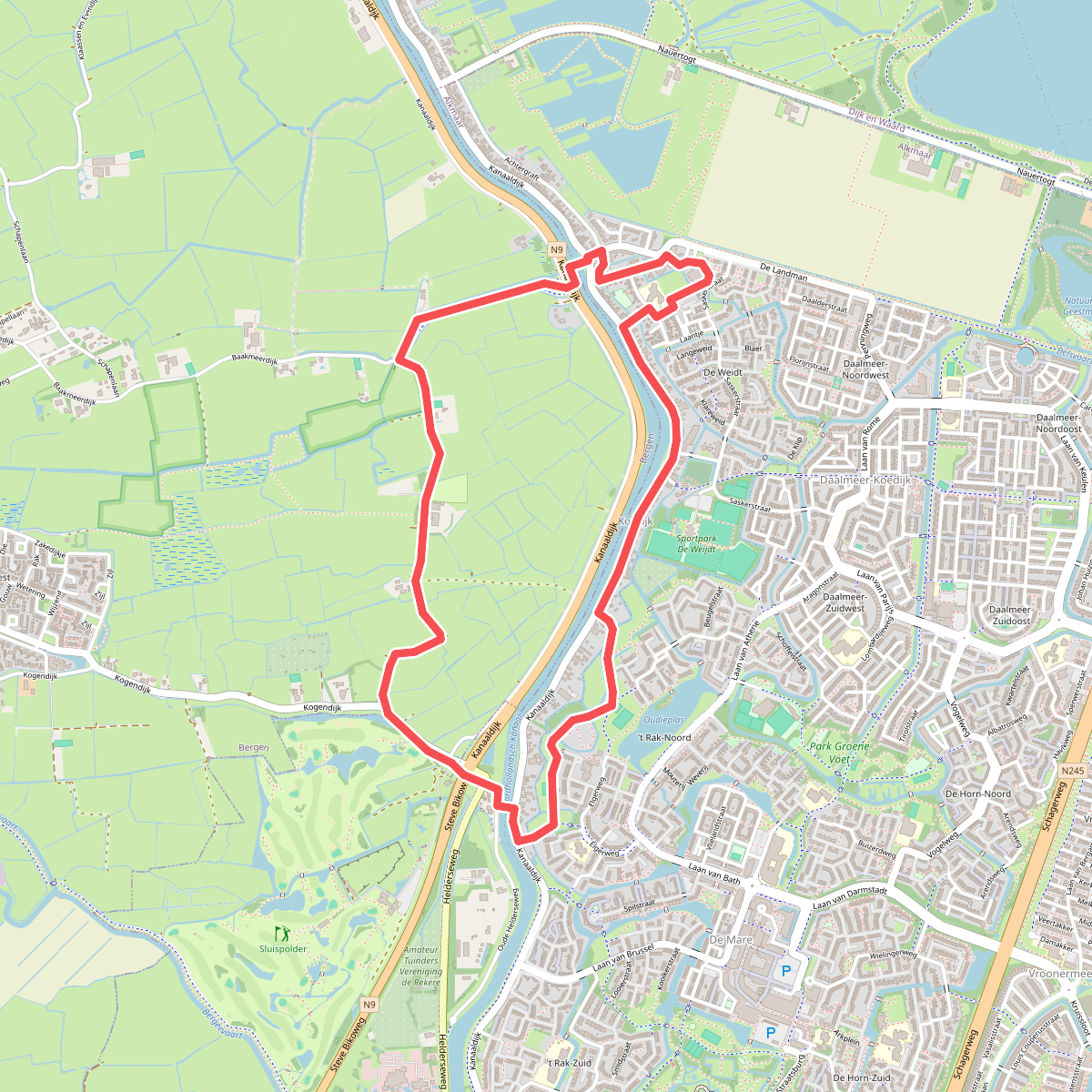Groene route vanaf startpunt Koedijk