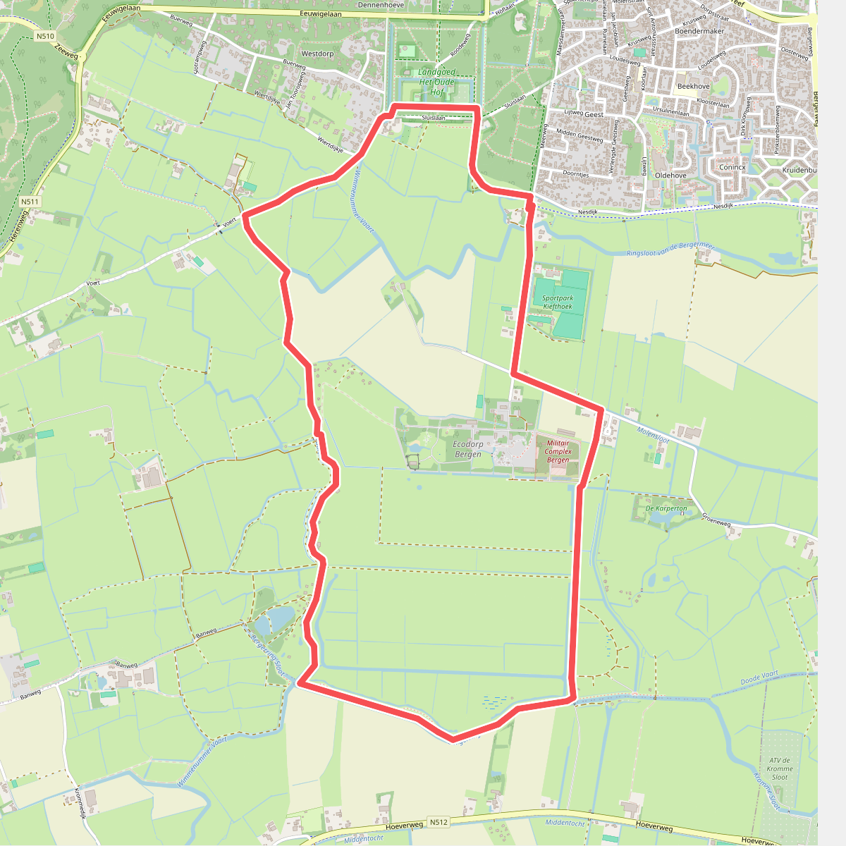 Blauwe route vanaf startpunt Groeneweg