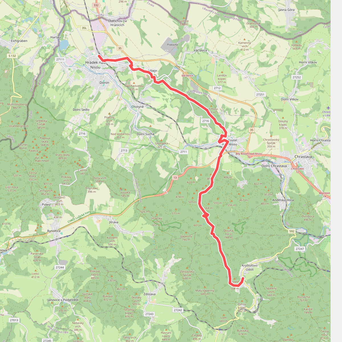 Svatojakubská cesta, Žitavská trasa, Hrádek n. Nisou - Kryštofovo údolí