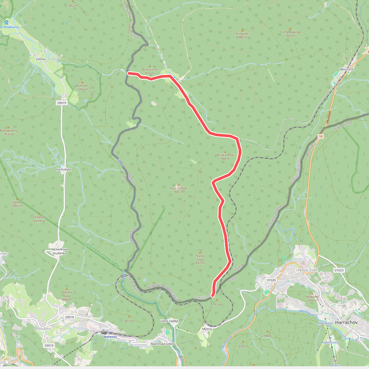 Karlovský most (granica) - do Harrachova (granica)