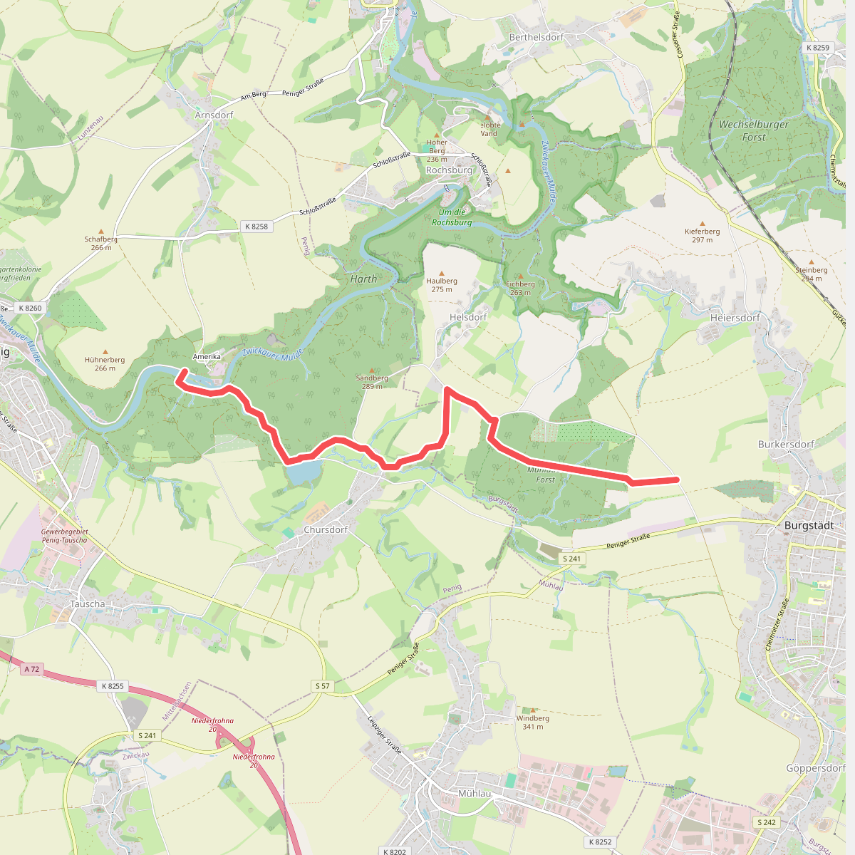 Wanderweg Burgstädt – Höllmühle – Amerika