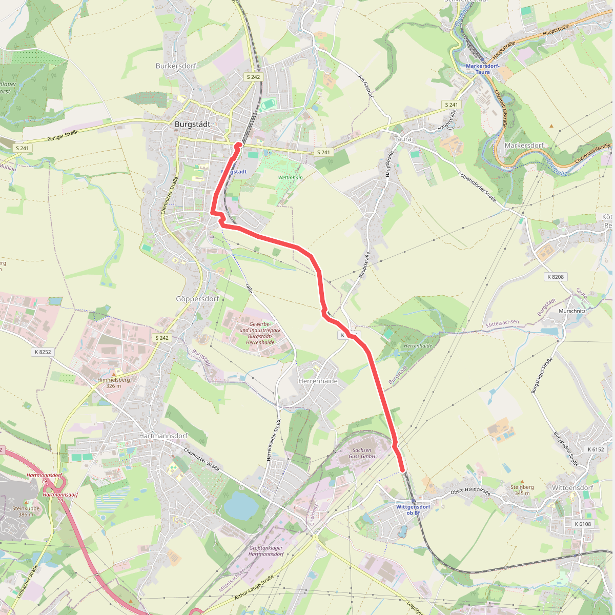 Wanderweg Burgstädt – Wittgensdorf Oberer Bhf. (Bahnweg)