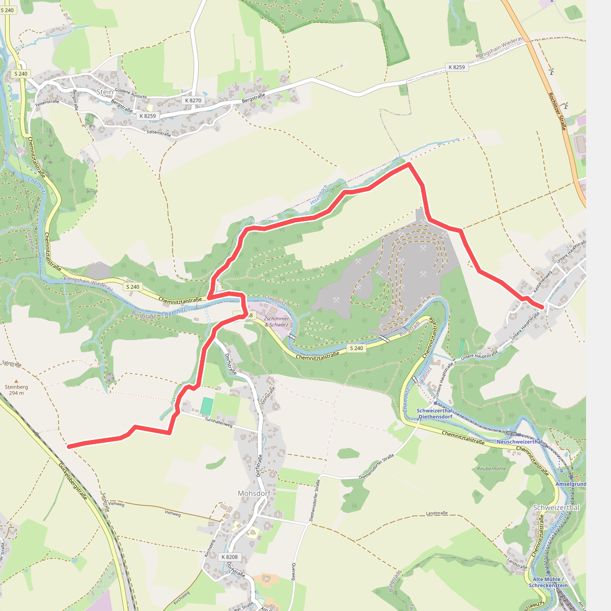 Ww Diethensdorf-Mohsdorf-Anschl. an Ww roter Strich, weißer Grund