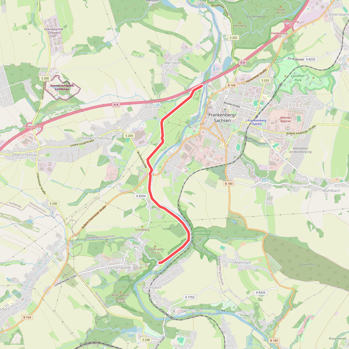 Braunsdorf - Frankenberg, Zschopautalweg links der Zschopau