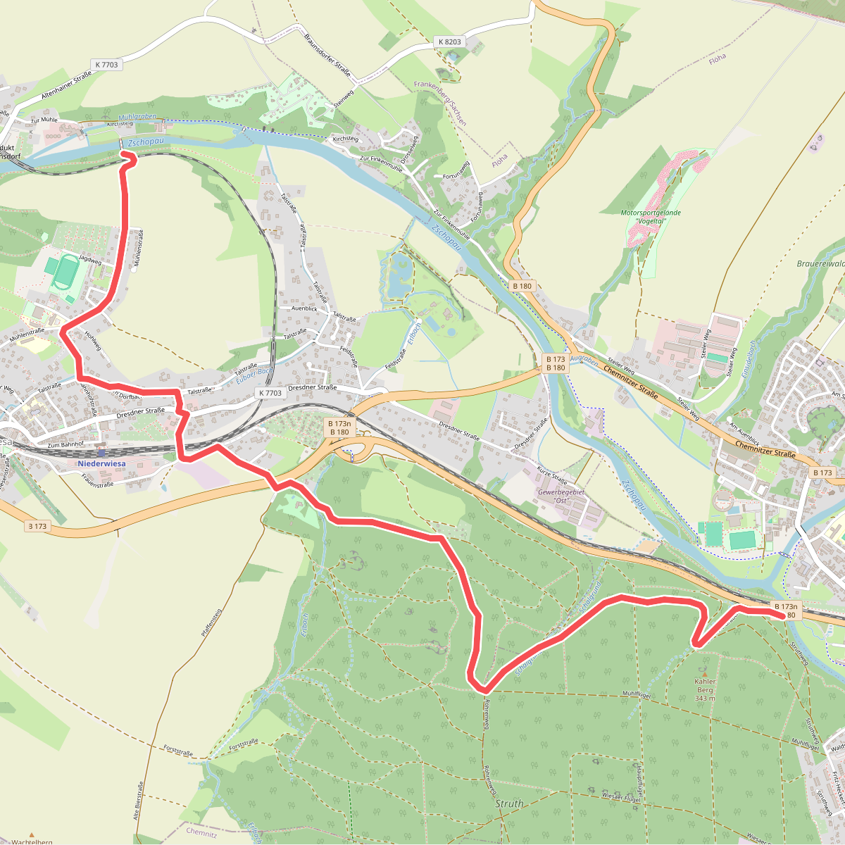 Zschopautalweg Route Flöha-Niederwiesa über Struht