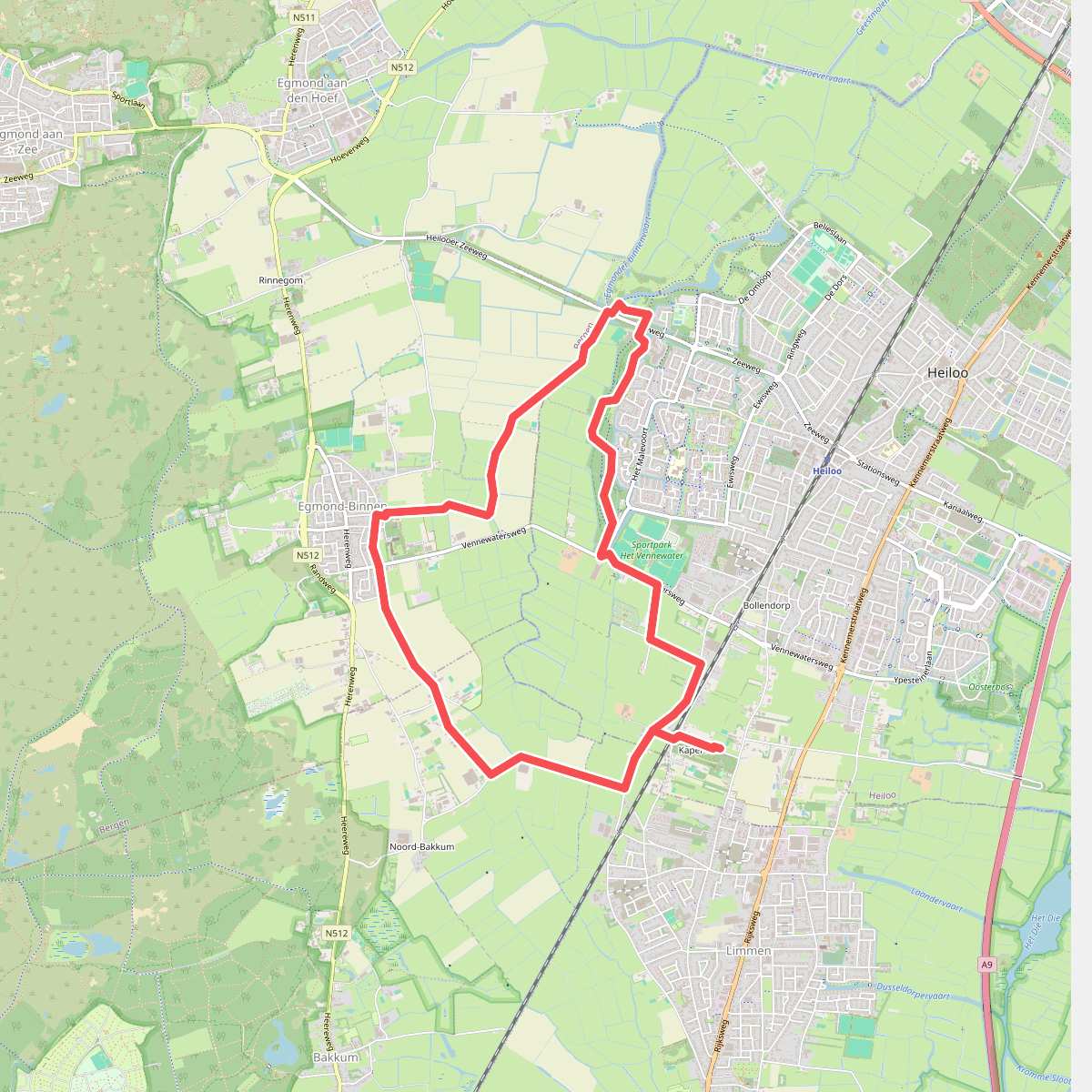 Blauwe route vanaf startpunt Heiloo Kapel