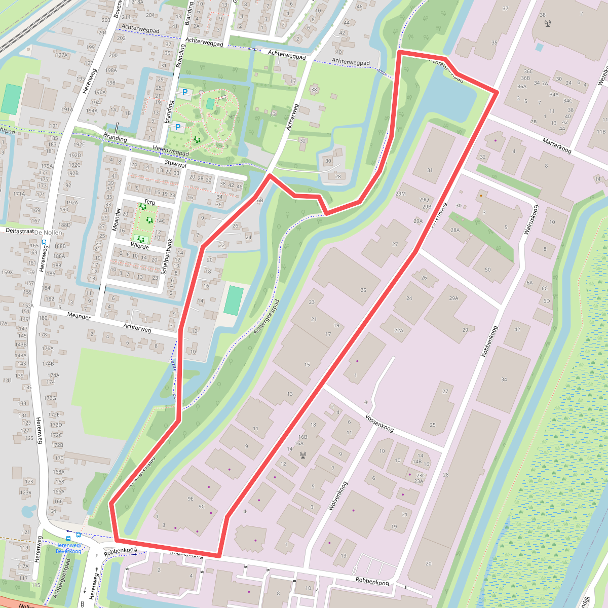 Rode lunchwandelroute, zuidelijk deel