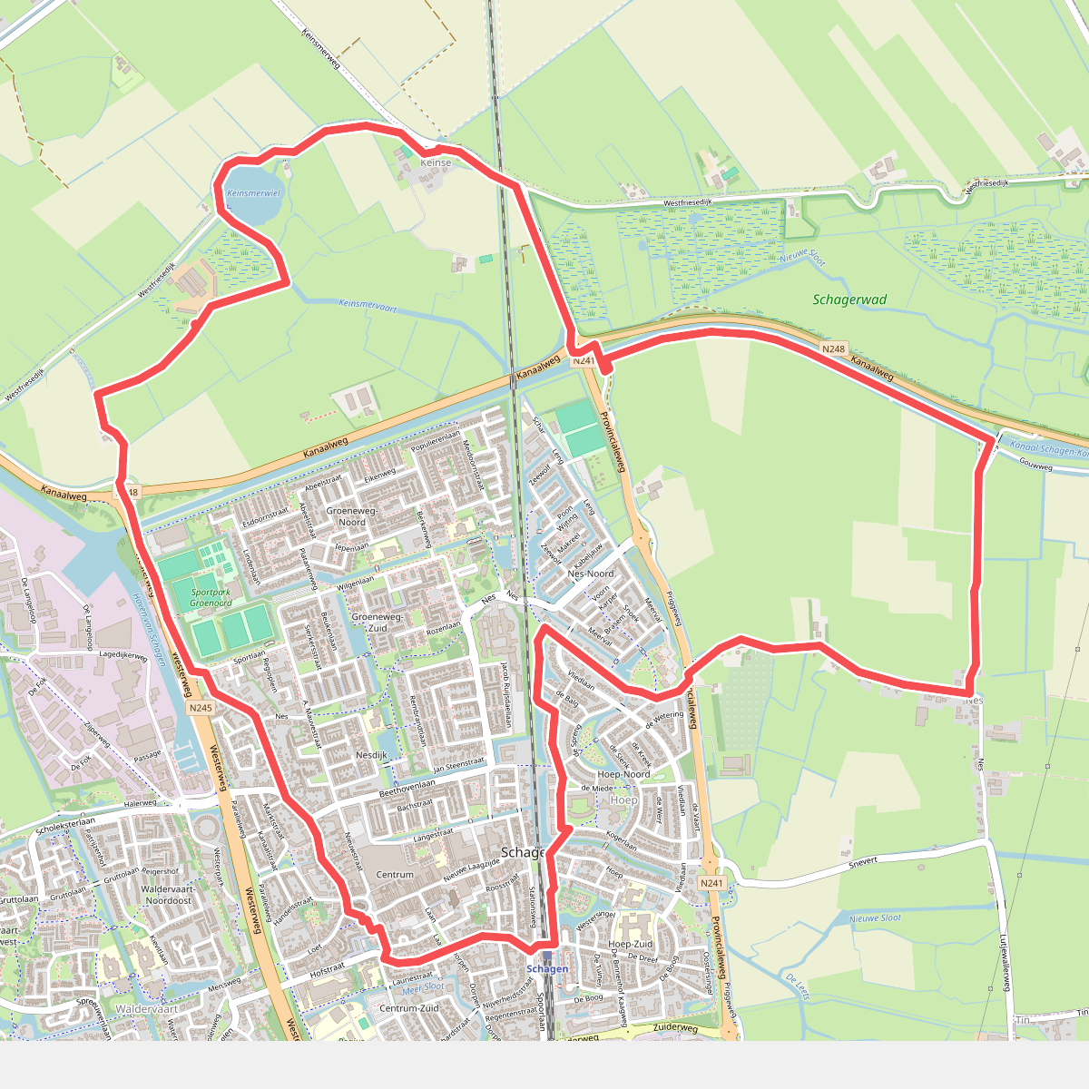 Neskaagroute (rood)