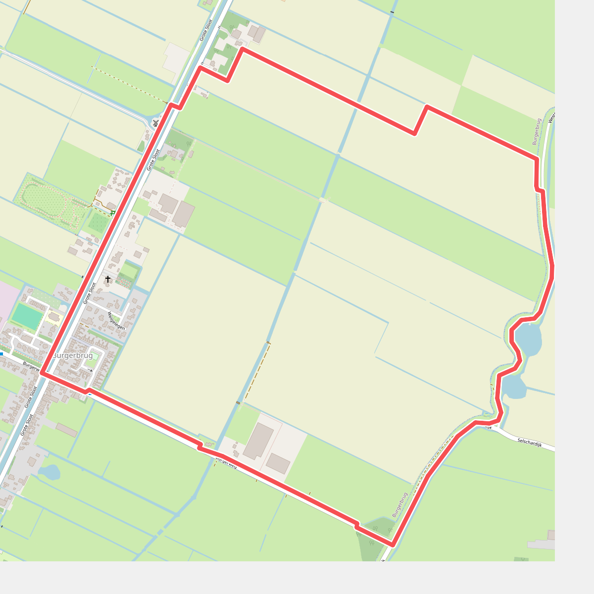 Groene route vanaf startpunt Burgerbrug