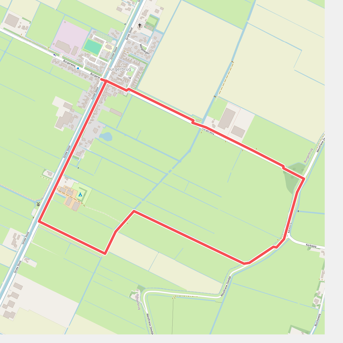 Rode route vanaf startpunt Burgerbrug