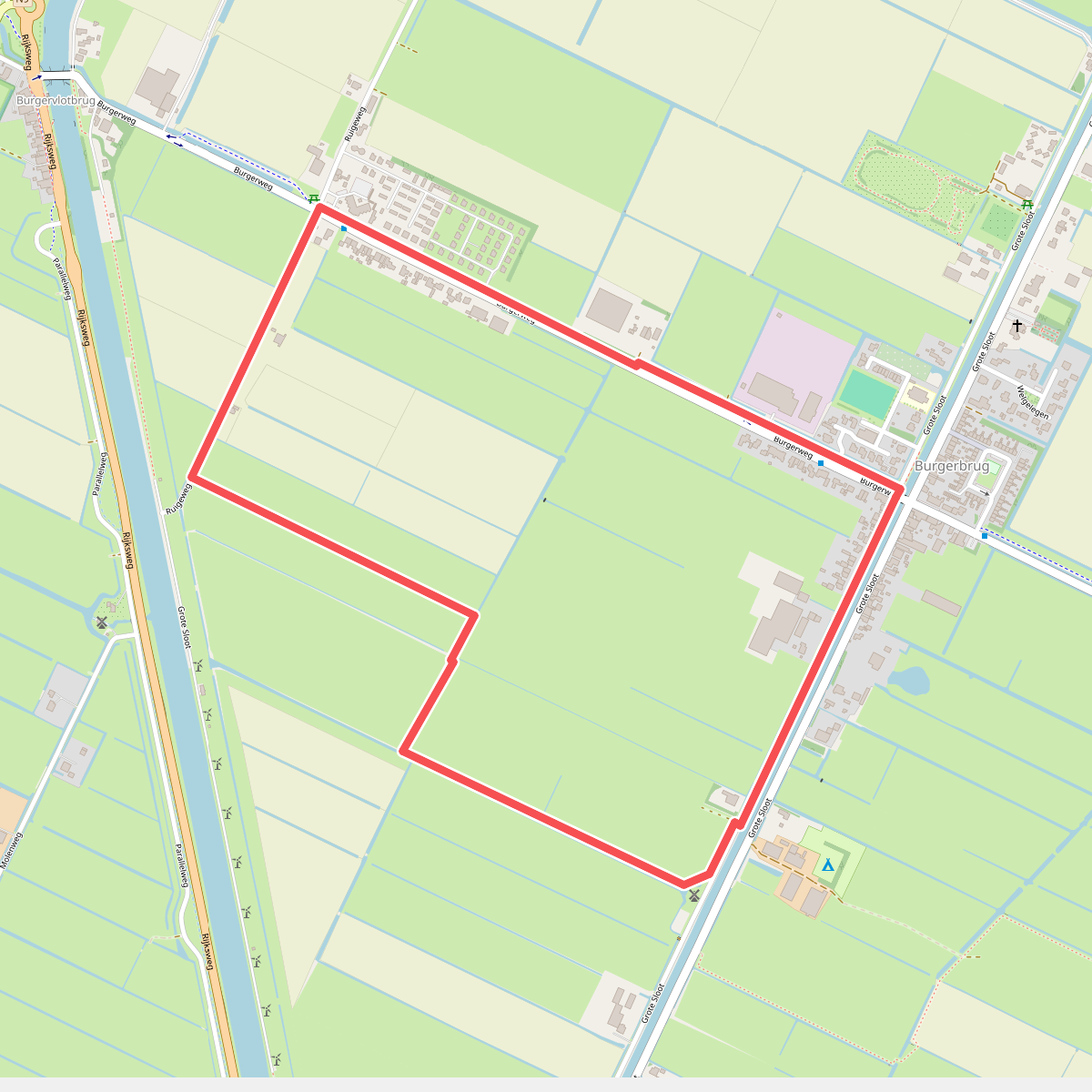 Oranje route vanaf startpunt Burgerbrug
