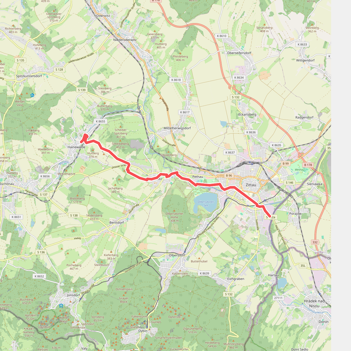 Hainewalde - Zittau (gelber Punkt)