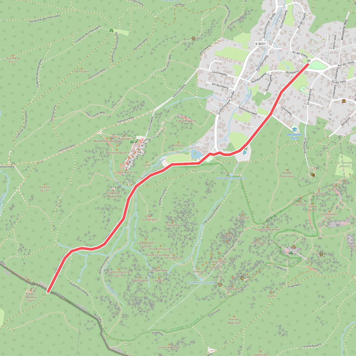 Jonsdorf - Grenze CZ (grüner Strich)