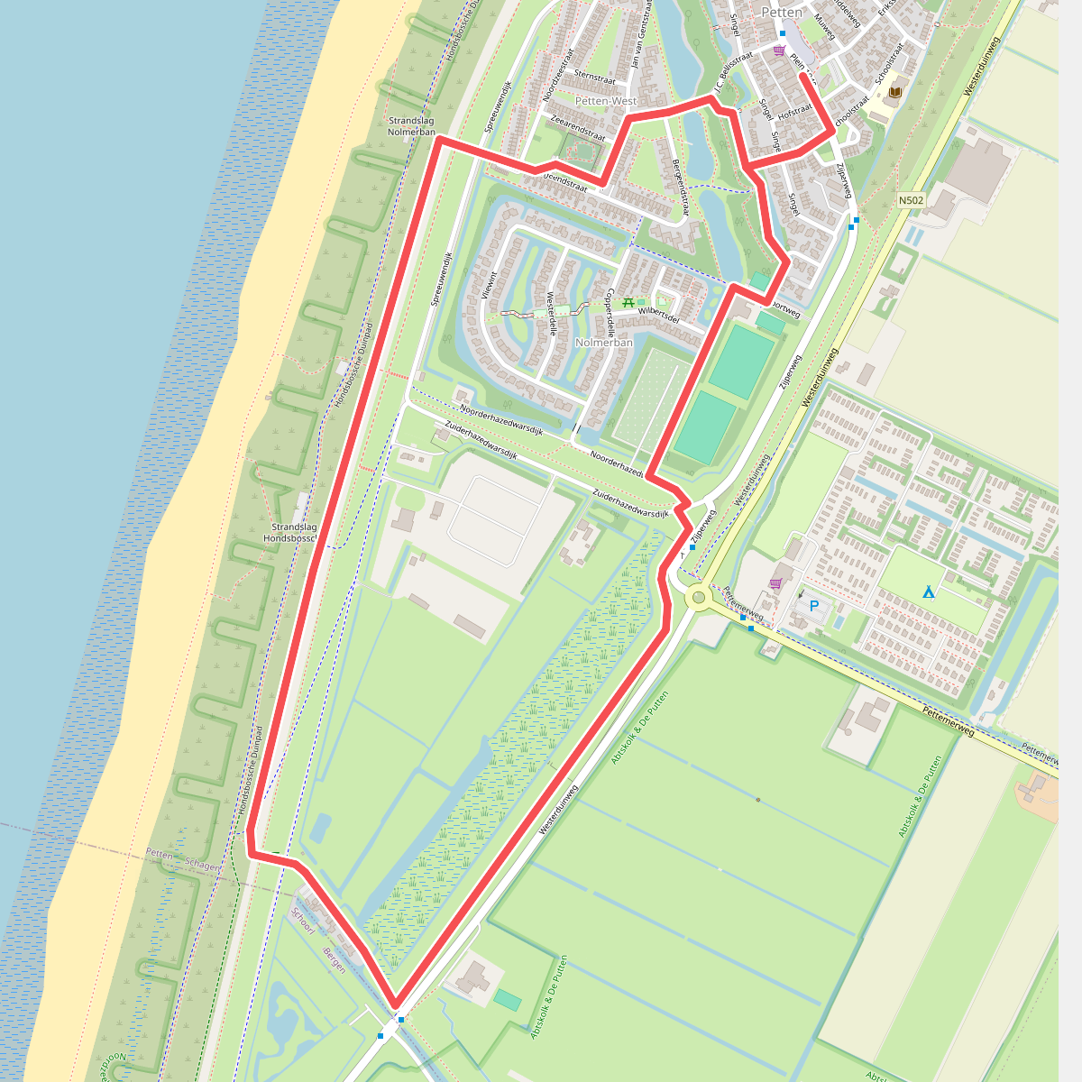 Oranje route vanaf startpunt Petten