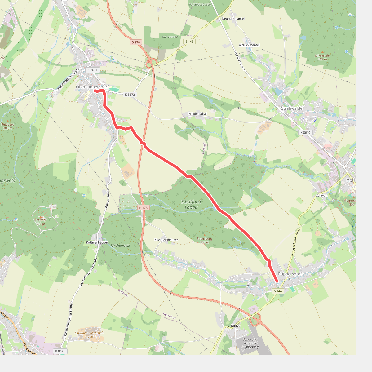 Obercunnersdorf – Ruppersdorf (gelber Punkt)