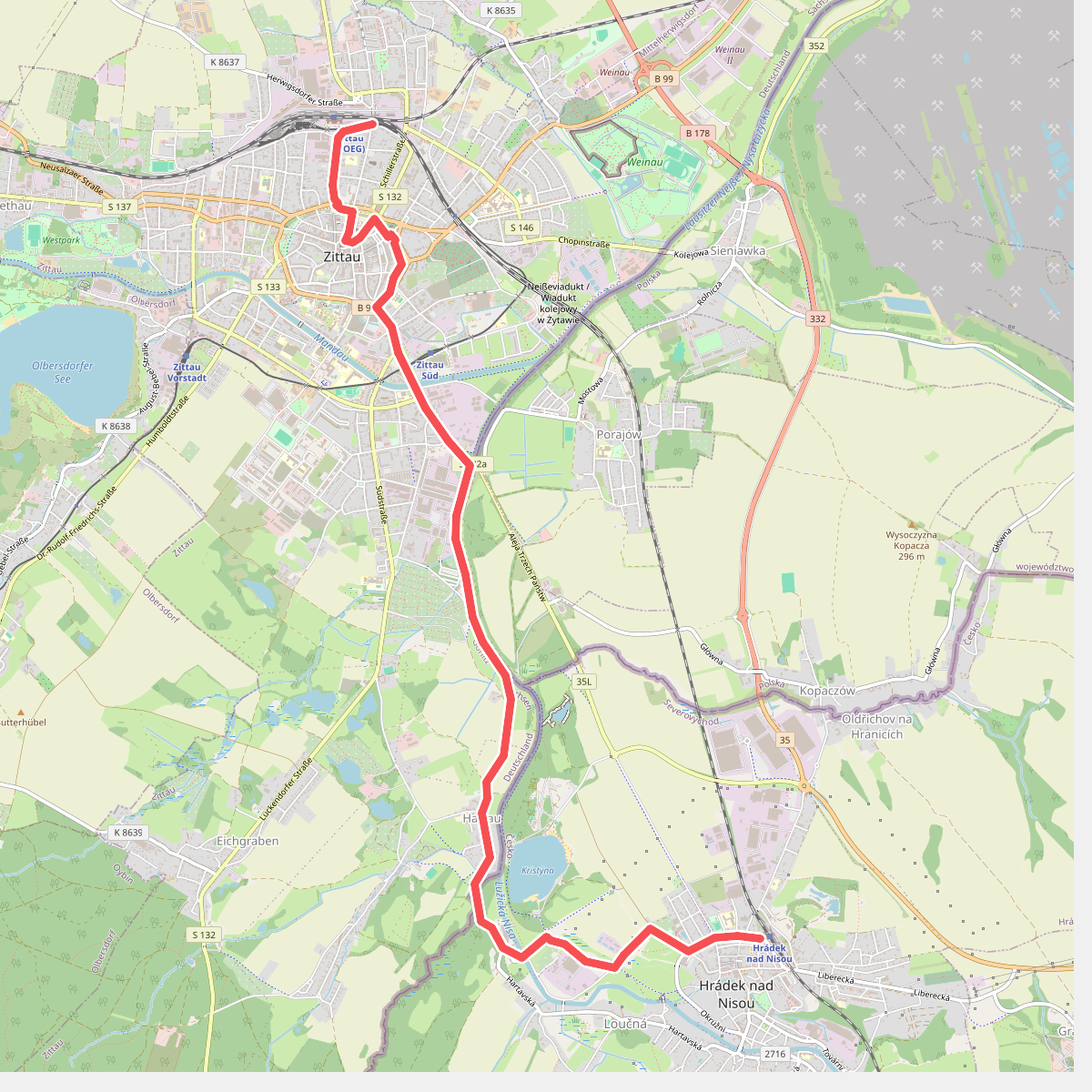 Svatojakubská cesta, Žitavská trasa, Zittau - Hrádek n. Nisou