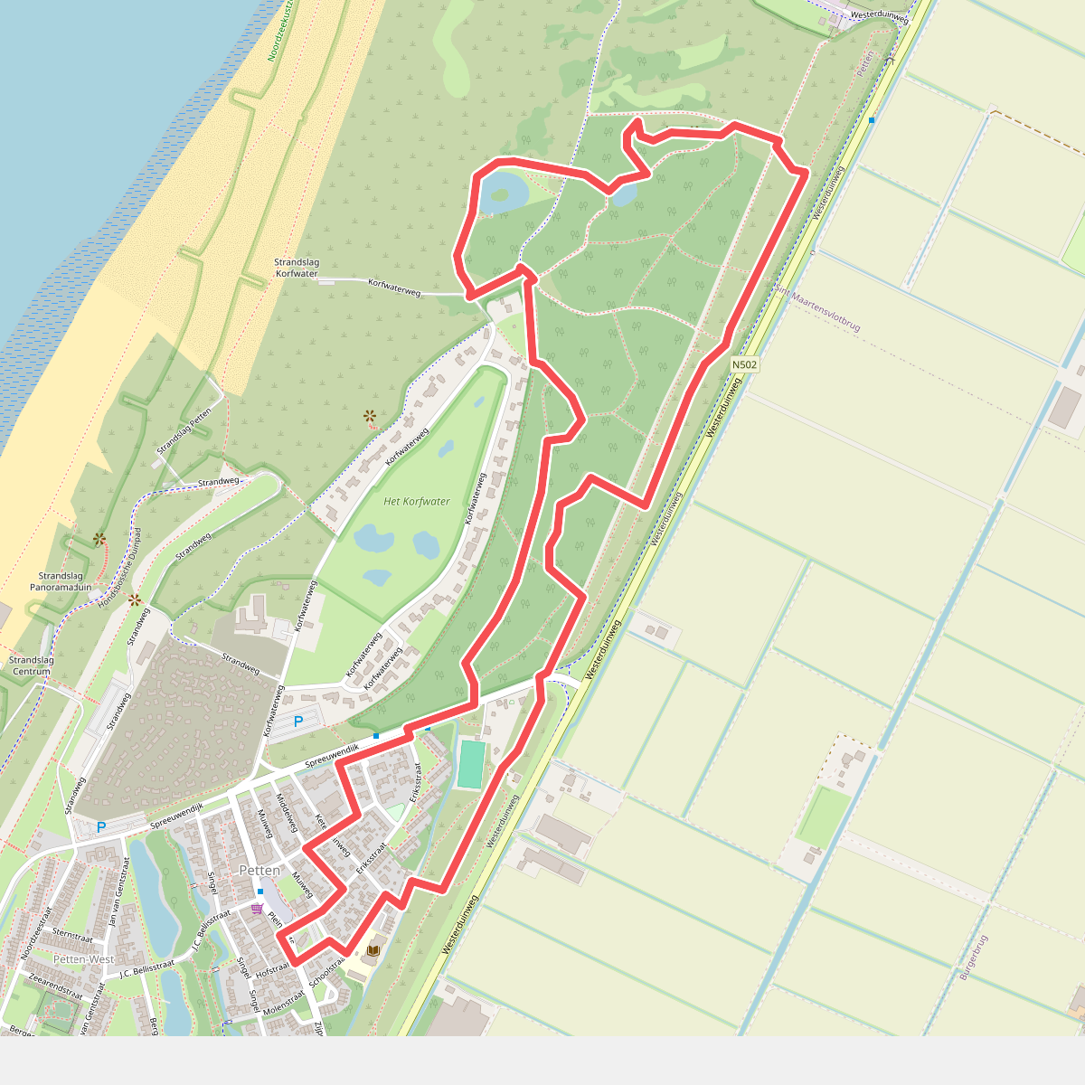 Groene route vanaf startpunt Petten