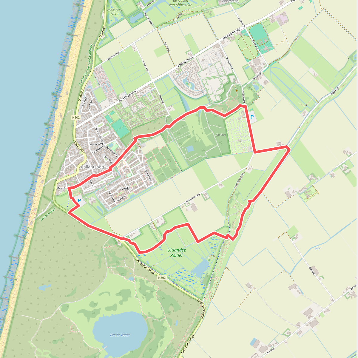 Rode route vanaf startpunt Callantsoog