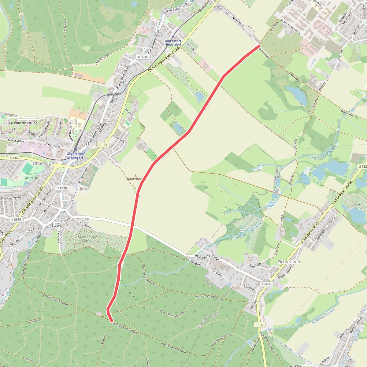 Zittau-Napoleonslinde-Olbersdorf (gelber Punkt)