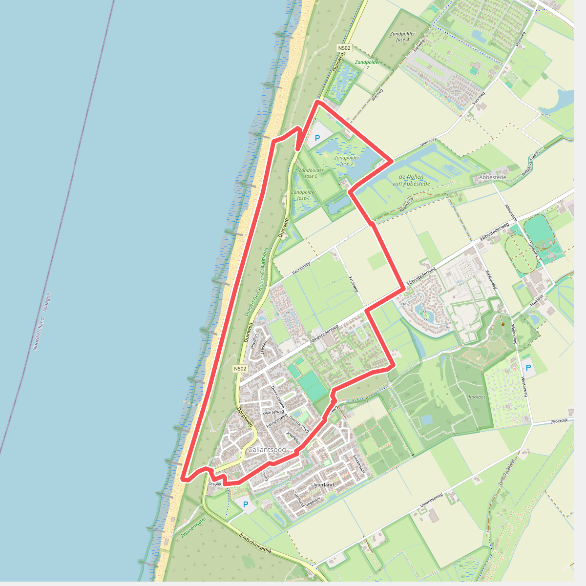 Paarse route vanaf startpunt Callantsoog