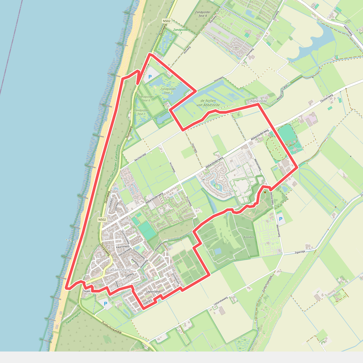 Zwarte route vanaf startpunt Callantsoog