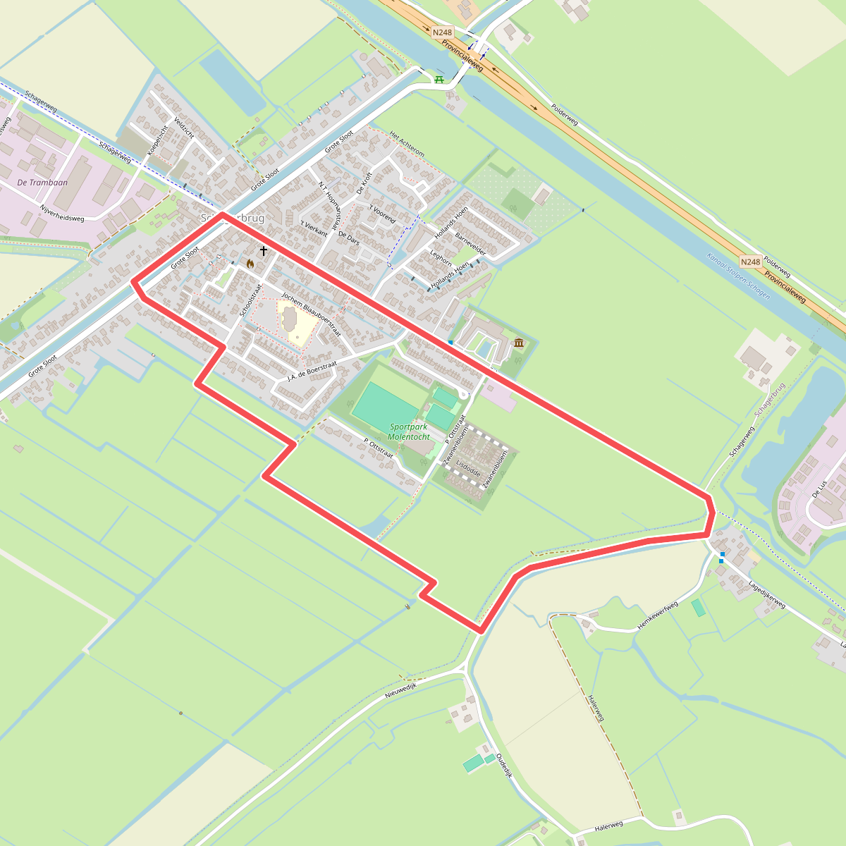 Groene route vanaf startpunt Schagerbrug