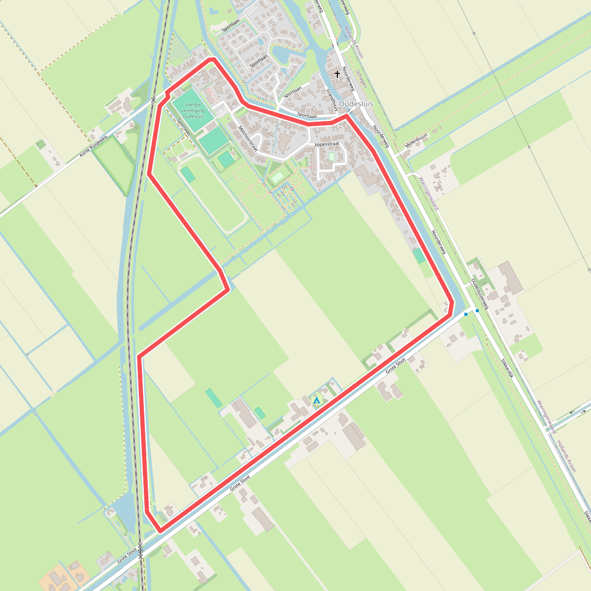 Rode route vanaf startpunt Oudesluis