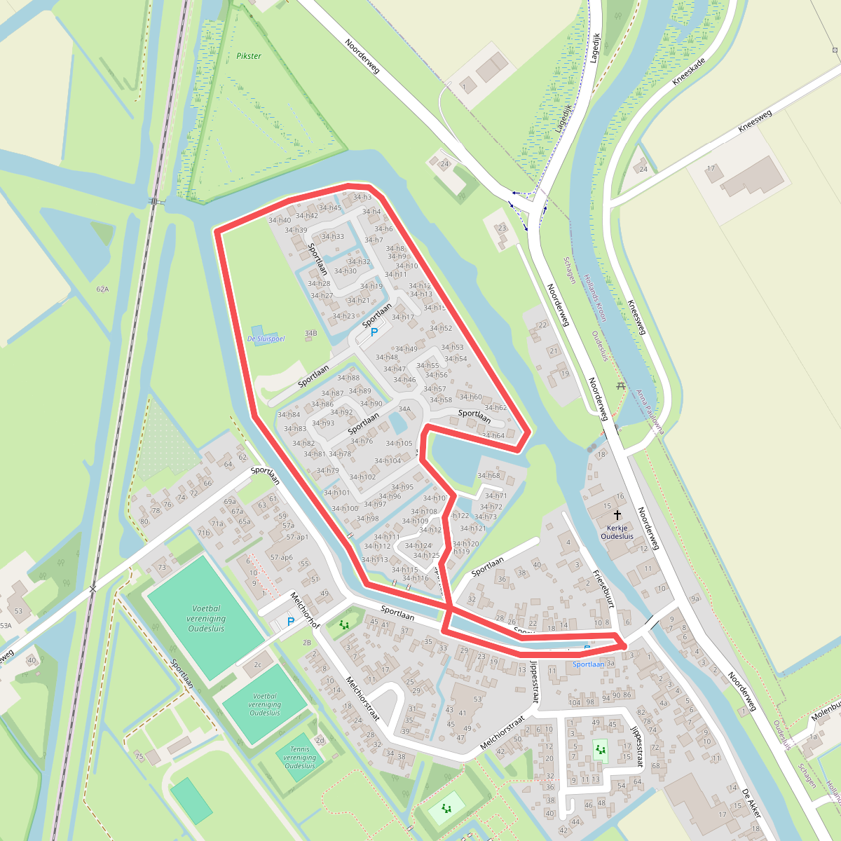 Blauwe route vanaf startpunt Oudesluis