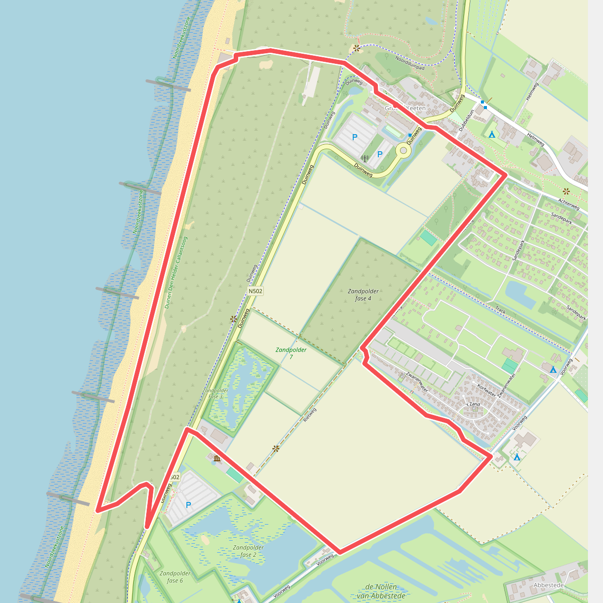 Blauwe route vanaf startpunt Groote Keeten