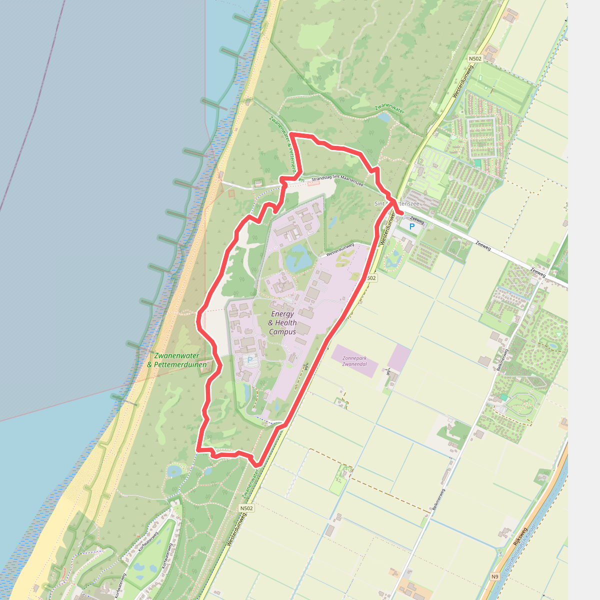 Paarse route vanaf startpunt St Maartenszee