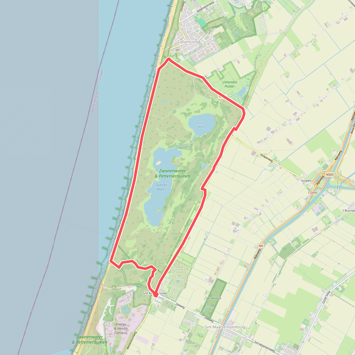 Groene route vanaf startpunt St Maartenszee