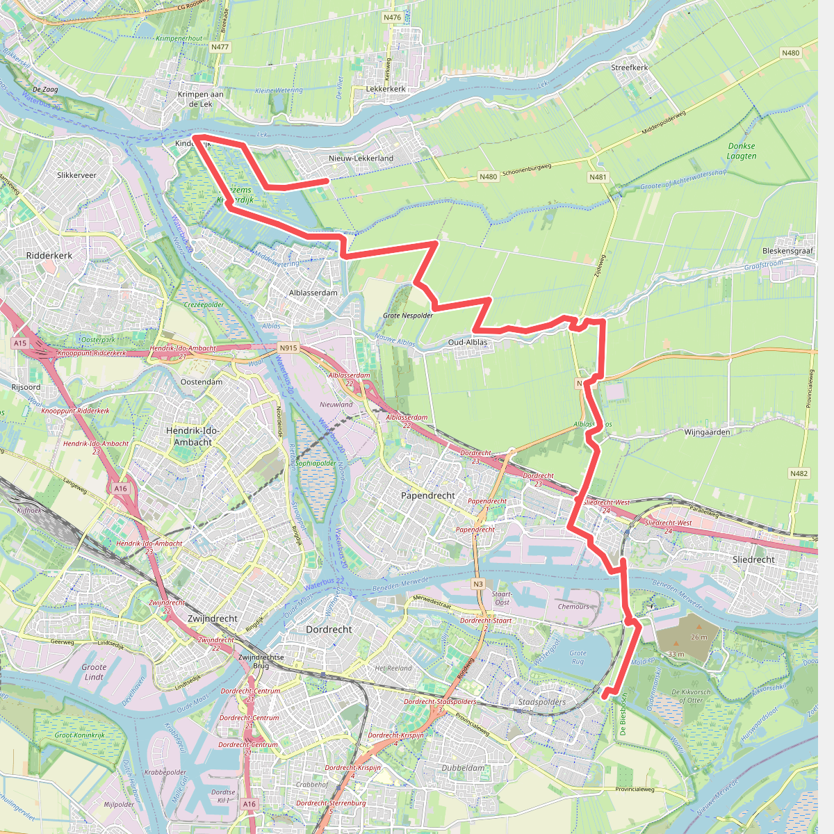 Nieuw-Lekkerland - Dordrecht station Stadspolders · Floris V-pad etappe 8