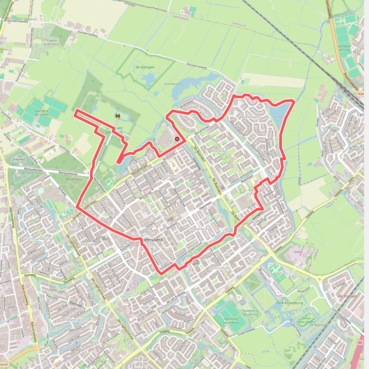 Oranje route vanaf startpunt Heemskerk Centrum