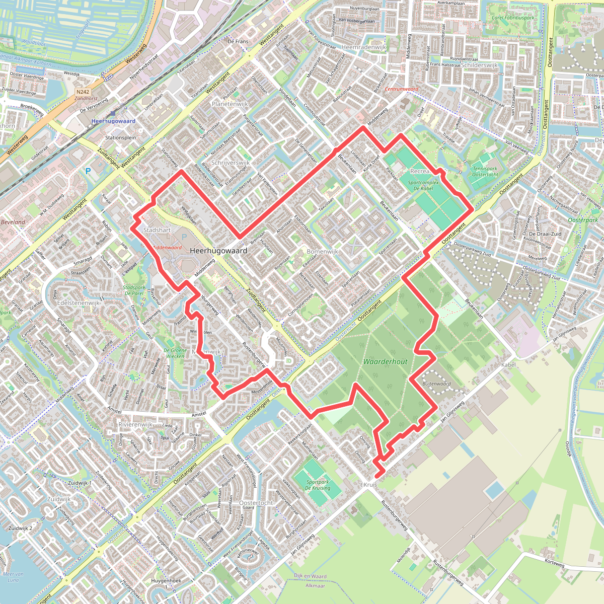 Blauwe route vanaf startpunt 't Kruis