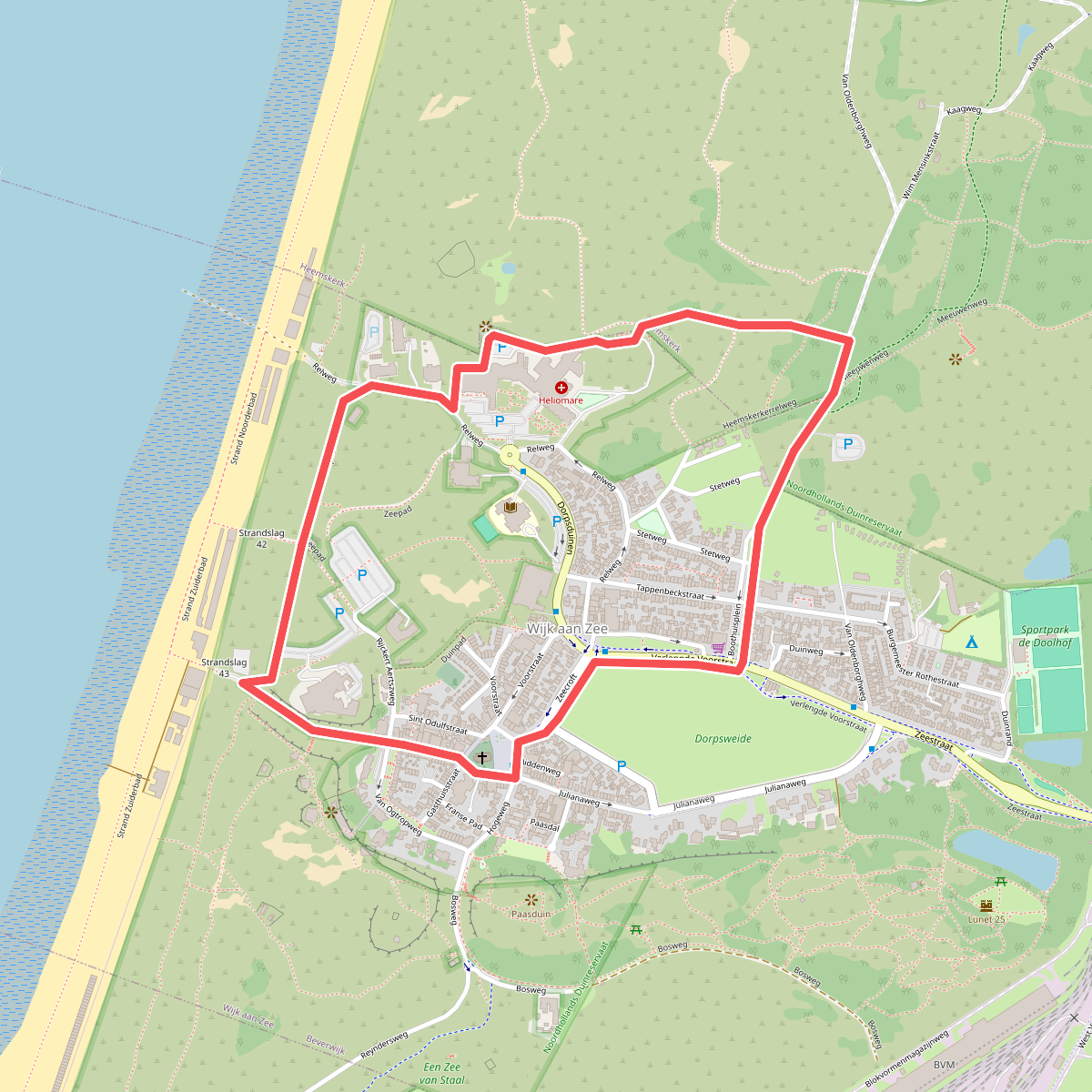 Oranje route vanaf startpunt Wijk aan Zee