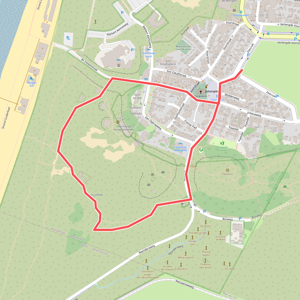 Gele route vanaf startpunt Wijk aan Zee
