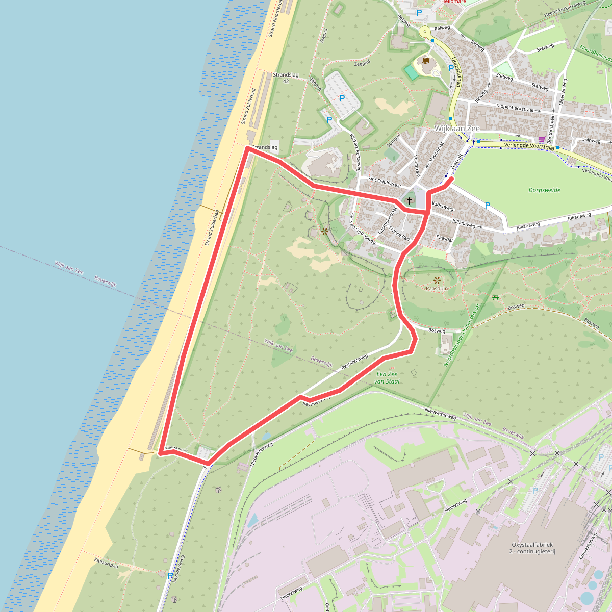 Blauwe route vanaf startpunt Wijk aan Zee