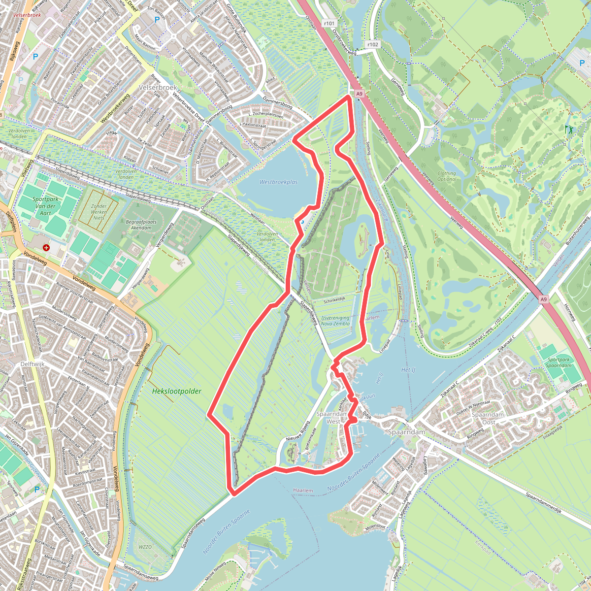 Groene route vanaf startpunt Westbroekplas
