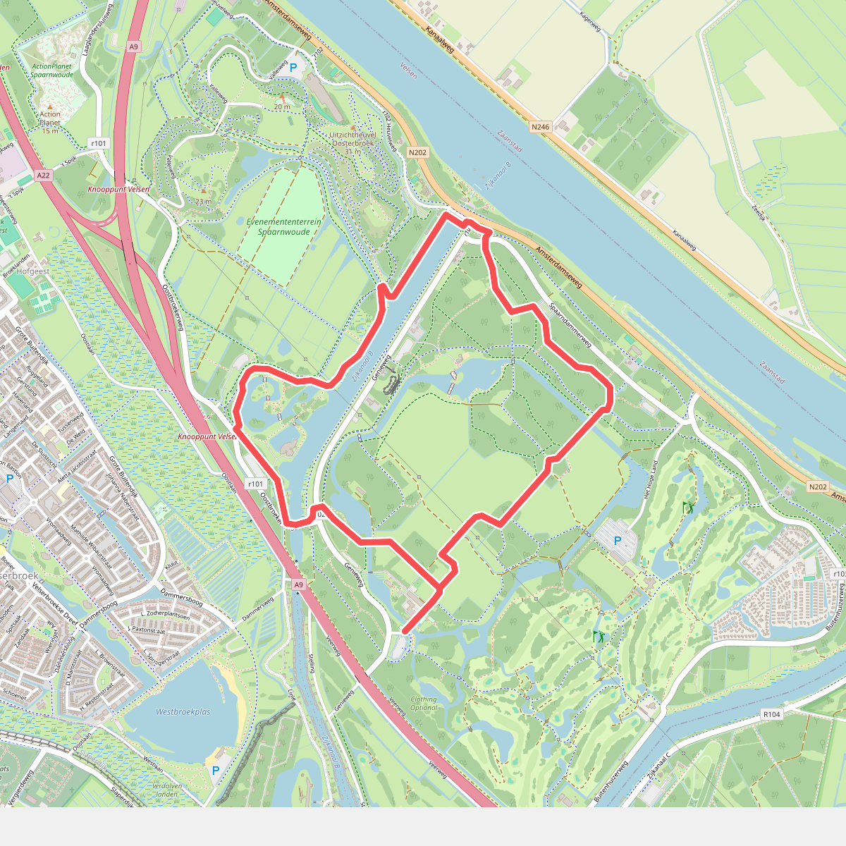 Velserdijkroute (rood)