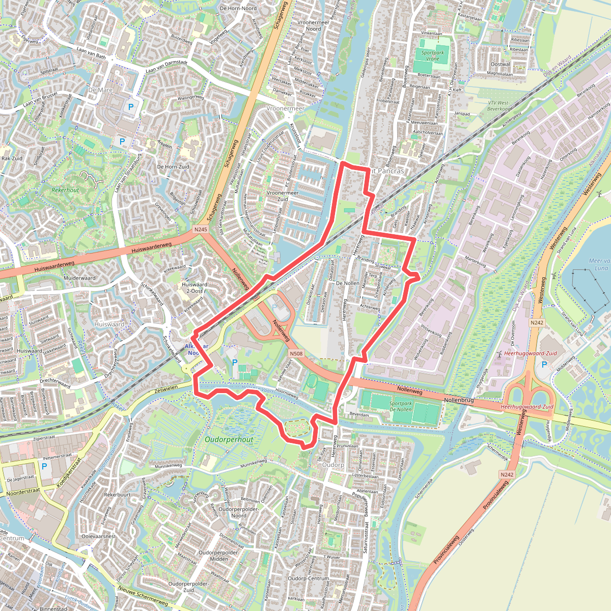 Oranje route vanaf startpunt Alkmaar Noord Station