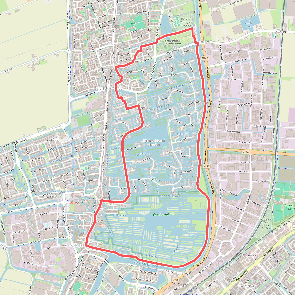 Blauwe route vanaf startpunt Broek op Langedijk