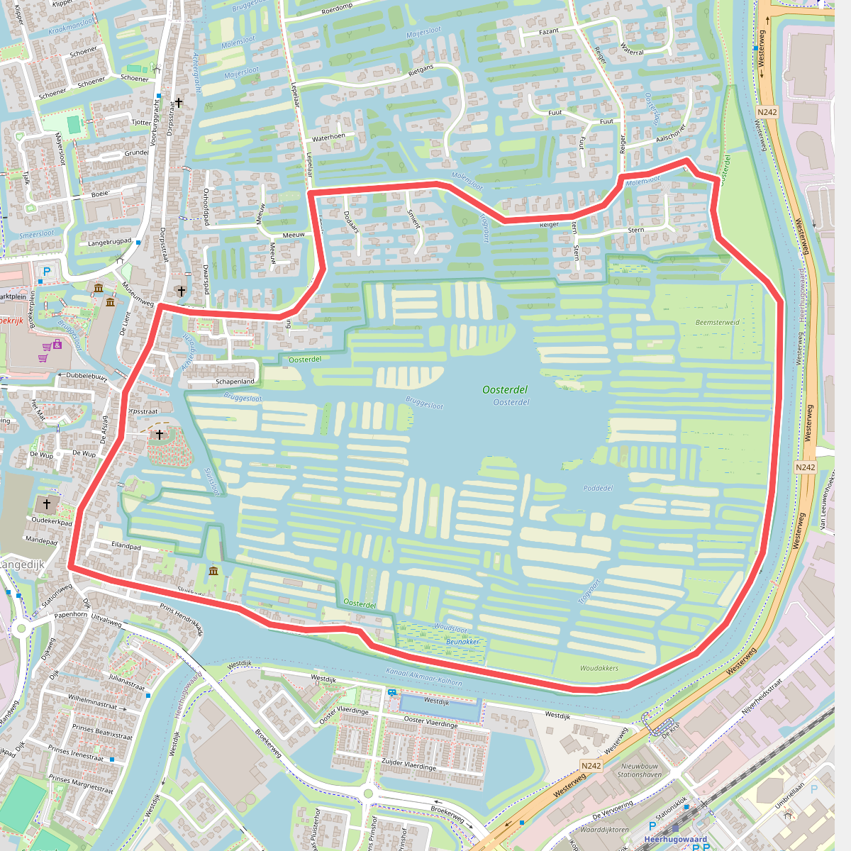 Rode route vanaf startpunt Broek op Langedijk