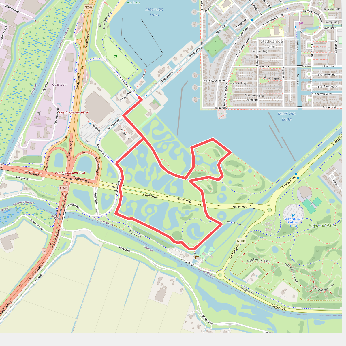 Oranje route vanaf startpunt Stad van de Zon