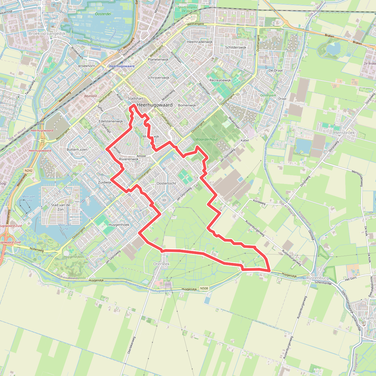 groene route vanaf startpunt Coolplein