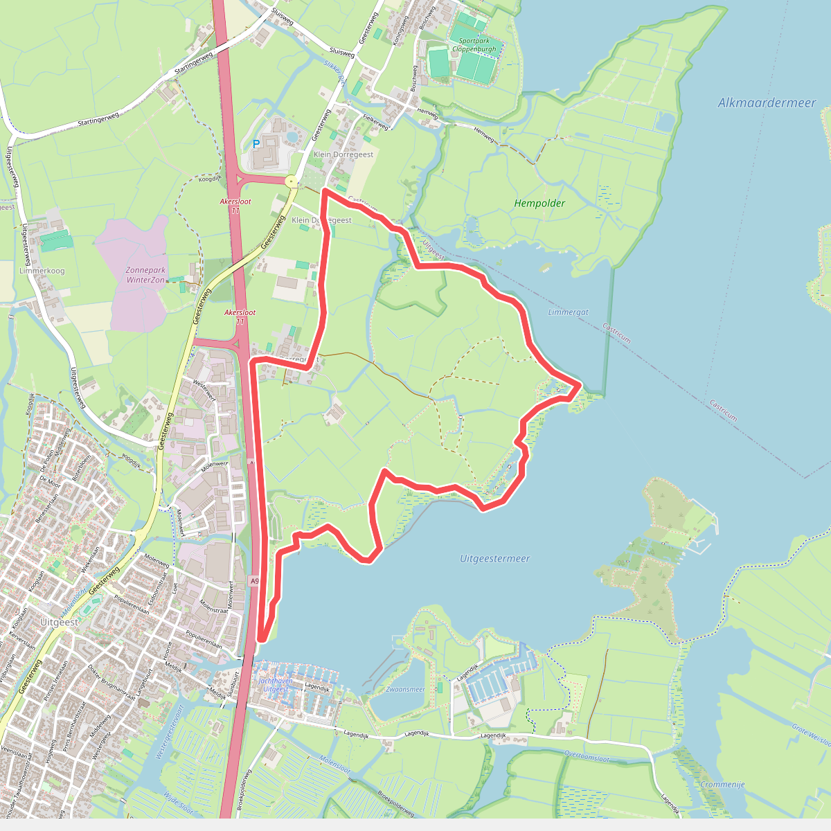 Dorregeesterpolderroute (rood)